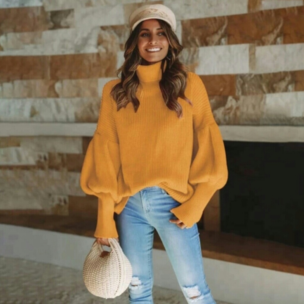 Last 1!! Adorable balloon sleeve sweater GOLD